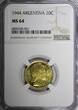 20 Centavos Argentina Aluminum-Bronze 1944  NGC MS64 GEM BU KM# 42 (031)