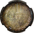 1 Lats Latvia Silver 1924  NGC MS63 NICE RAINBOW TONING SCARCE KM# 7 (123)