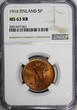 5 Pennia Finland Russian Tsar Nicolas II (1895-1917) 1916  NGC MS63 RB KM# 15 (1)