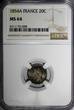 20 Centimes FRANCE Napoleon III Silver 1854 A  NGC MS64 Toning KM# 778.1 (058)