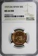 50 Centimos SPAIN II Republic Copper 1937 (34)  NGC MS64 RB KM# 754.1 (016)