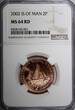 Unknown 2 Pence Isle Of Man Elizabeth II 2002  GEM BU NGC MS64 RD KM# 1037 (031)