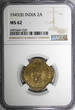 2 Annas India-British George VI 1945 (B)  NGC MS62 KM# 543 (029)