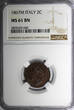 2 Centesimi Italy Vittorio Emanuele II Copper 1867-M  NGC MS61 BN KM# 2.1 (040)