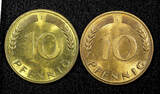 10 Pfennig Germany - Federal Republic LOT OF 2 COINS 1950 J  UNC KM# 108 (639) unz