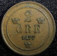 Sweden Oscar II Copper 1877 2 Ore 1st Year Type KM# 746  (23 137) Uncertified