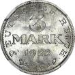 3 Mark Germany,Weimar Republic 1922 A  NGC MS63 LEGEND AROUND EAGLE KM# 29 (003)