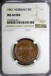 5 Øre NORWAY Olav V Bronze 1961  NGC MS64 BN ONLY 1 GRADED HIGHEST KM# 405 (071)