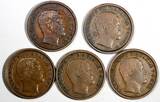 1 Rigsbankskilling Denmark Frederik VII COPPER LOT OF 5 COINS 1853  KM# 756 (694) Uncertified