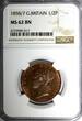 United Kingdom 7 1/2 Penny 1858/7 Great Britain Victoria Copper 1858/ OVERDATE NGC MS62 BN KM# 726 (7)