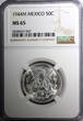 50 Centavos Mexico ESTADOS UNIDOS Silver 1944 M  NGC MS65 GEM BU KM# 447 (047)