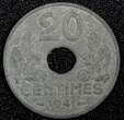 20 Centimes FRANCE Vichy French State Zinc 1941  WWII Issue 24.5mm KM# 900.1 (1) Uncertified