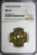 1 Penny Fiji George VI Brass 1943 S  NGC MS64 WWII Emergency Issue KM# 7a (013)