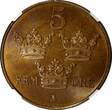 5 Öre Sweden Gustaf V Bronze 1916  NGC MS63 BN KM# 779.2 (18)