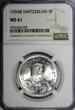 5 Francs Switzerland Silver 1954 B  NGC MS61 KM# 40 (002)