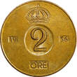 Bronze Sweden Gustaf VI  1956 TS 2 Ore GEM BU Toned KM# 821 (21 958) Uncertified