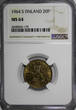 20 Pennia Finland Aluminum-Bronze 1964-S  NGC MS64 KM# 47 (175)