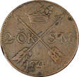 Sweden Frederick I 1749 2 Ore, S.M.Low Mintage-313,000 KM# 437(21 375) Uncertified