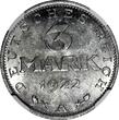 3 Mark Germany,Weimar Republic 1922 A  NGC MS63 LEGEND AROUND EAGLE KM# 29 (031)