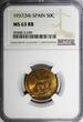 50 Centimos SPAIN II Republic Copper 1937 (34)  NGC MS63 RB KM# 754.1 (039)