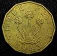 United Kingdom 3 Pence Great Britain George VI Nickel-Brass 1943  WWII Issue High Grade KM849(6) Uncertified