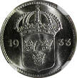 10 Öre SWEDEN Gustaf V Silver 1933 G  SCARCE DATE NGC MS65+ KM# 780 (29)