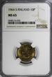 Finland Aluminum-Bronze 1964 S 10 Penniä NGC MS65 BU TOP GRADED KM# 46 (020)