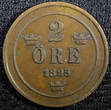 Sweden Oscar II Copper 1895 2 Ore Mintage-781,000 KM# 746  (23 123) Uncertified