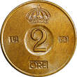 Bronze Sweden Gustaf VI  1960 TS 2 Ore GEM BU Toned KM# 821 (21 952) Uncertified