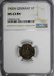 1 Pfennig Germany - Empire Wilhelm II Copper 1900-A  NGC MS63 BN KM# 10 (190)