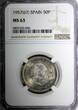 50 Pesetas SPAIN Francisco Franco 1957 (67)  NGC MS63 Better Date KM# 788 (045)