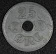 Denmark Christian X German Occupation Zinc 1945 25 Ore WWII Issue KM# 823.2a(9) Uncertified