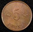 FINLAND Copper 1929 5 Penniä CHOICE UNC Toned KM# 22 (24 013) unz