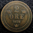 Sweden Oscar II Copper 1876/5 2 Ore OVERDATE SCARCE KM# 735  (23 117) Uncertified