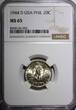 20 Centavos Philippines Silver 1944 D  NGC MS65 Nice GEM BU KM#182 (026)