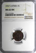 1 Santims LATVIA Bronze 1937  NGC MS62 BN 1st Date for Type KM# 10 (026)