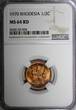 1/2 Cent Rhodesia Bronze 1970  NGC MS64 RD FULL RED KM# 9 (004)