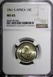 10 Cents South Africa Silver Jan van Riebeeck 1961  NGC MS65 1st Year KM# 60 (43)