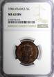 5 Centimes France Bronze 1906  NGC MS63 BN KM# 842 (015)