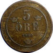 Bronze Sweden Oscar II  1880/7 5 Ore Overdate Mintage-403,000 RARE KM#736 (6283) Uncertified