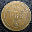 Sweden Oscar II Copper 1875 2 Ore SCARCE KM# 735  (23 119) Uncertified