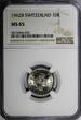 10 Rappen Switzerland Copper-Nickel 1962 B  NGC MS65 NICE BU KM# 27 (032)