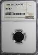 SWEDEN Gustaf V IRON 1944 1 ORE NGC MS63 1 GRADED HIGHER WWII Issue KM# 810 (51)