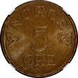 Bronze Norway Haakon VII  1957 5 Ore NGC MS64 BN LAST YEAR TYPE KM# 400 (120)