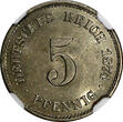 5 Pfennig Germany-Empire 1874-E  NGC MS63 SCARCE DATE TOP GRADED BY NGC KM# 3(10)
