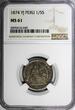 1/5 Sol Peru Silver 1874 YJ  NGC MS61 Toning KM# 191 (040)