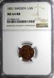 1/6 Skilling SWEDEN Oscar I Copper 1851  Banco NGC MS64 RB TOP GRADED KM# 656 (3)