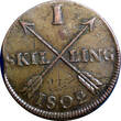 1 SKILLING SWEDEN 1802  OVERSTRUCK ON 2 ORE S.M. 1764 FULL DATE KM#566 (2355A) Uncertified