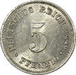 5 Pfennig Germany - Empire Wilhelm I Copper-Nickel 1889 J  UNC KM# 3 (20 078) unz