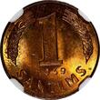 1 Santims Latvia Bronze 1939  NGC MS64 RD FULL RED TONING GEM BU KM# 10 (196)